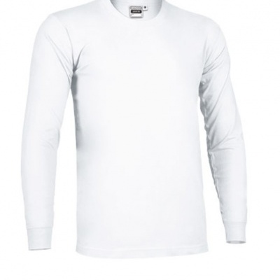 Camisola branca de manga comprida com gola redonda e punhos ajustados