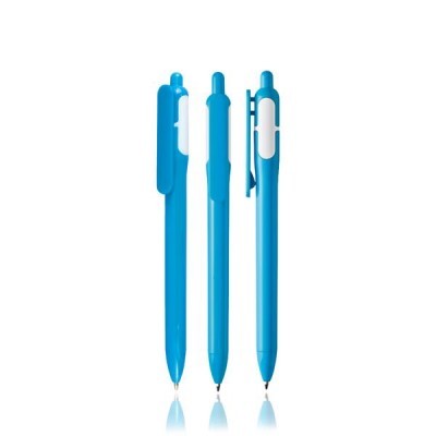 Três canetas esferográficas azuis com clip e botão superior