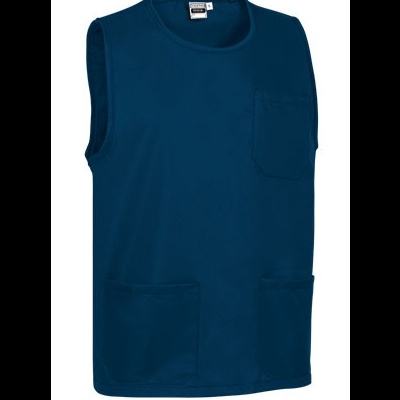 Colete azul escuro sem mangas com três bolsos