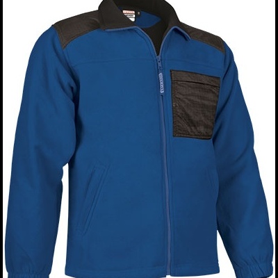 Casaco azul com detalhes pretos e bolso no peito