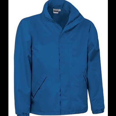 Casaco azul unisexo com gola alta e bolsos frontais