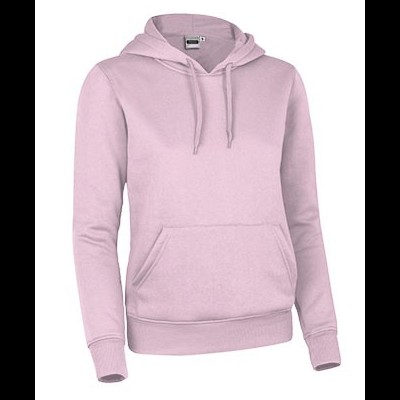 Camisola com capuz rosa claro com bolso frontal e cordões