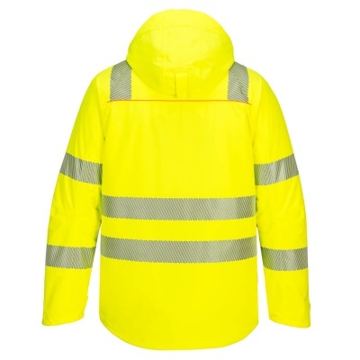 Casaco amarelo fluorescente de alta visibilidade com faixas reflectoras.