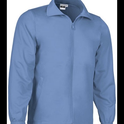 Casaco azul claro com fecho de correr e gola clássica