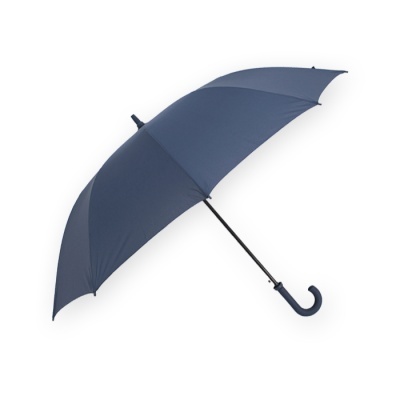 Guarda-chuva azul escuro aberto com pega curva preta