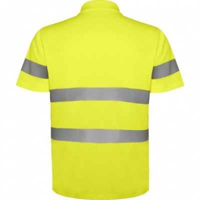 Polo amarelo de alta visibilidade com faixas refletoras cinzentas