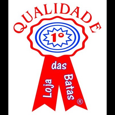 Selo vermelho e azul com texto QUALIDADE 1º Loja das Batas ®