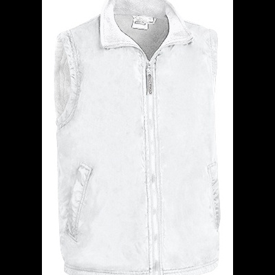 Colete branco felpudo com fecho de correr e bolsos laterais