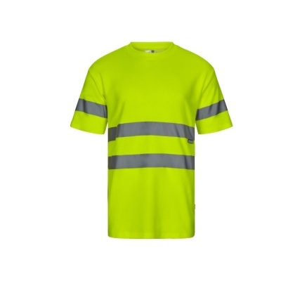 T-shirt de manga curta amarelo fluorescente com faixas refletoras cinzentas