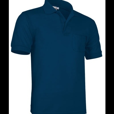 Polo azul escuro de manga curta com bolso no peito