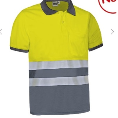 Polo de manga curta bicolor amarelo e cinzento com bandas reflectoras