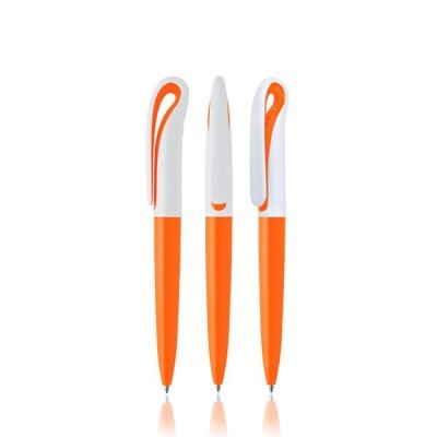 Conjunto de três canetas esferográficas laranja e brancas