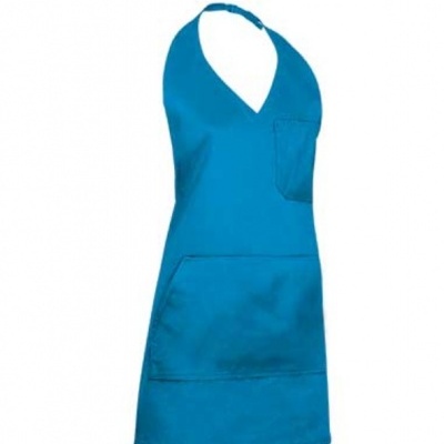 Avental azul com bolso frontal e no peito