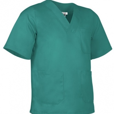 Camisola médica verde com mangas curtas e três bolsos