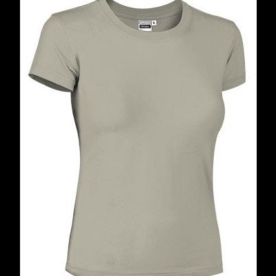 T-shirt feminina cinza claro com gola redonda e mangas curtas