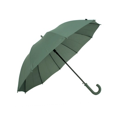 Guarda-chuva verde-oliva aberto com cabo curvo