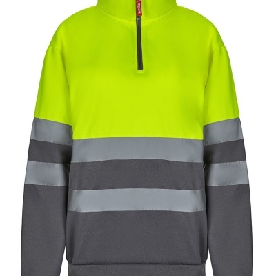 Sweatshirt de alta visibilidade amarelo fluorescente e cinzento com faixas refletoras