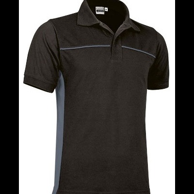 Polo preto unisexo com detalhes cinzentos e gola
