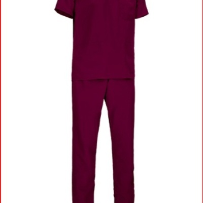 Conjunto de pijama médico cor vinho com t-shirt e calças