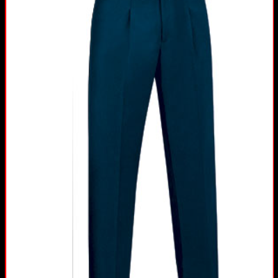 Calças compridas azul escuro com cintura alta e pregas frontais