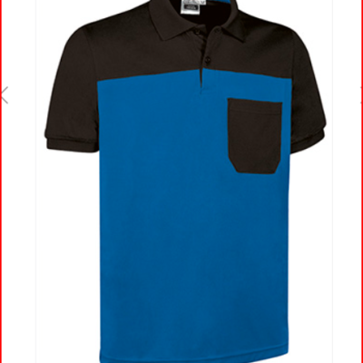 Polo bicolor azul e preto com bolso e botões