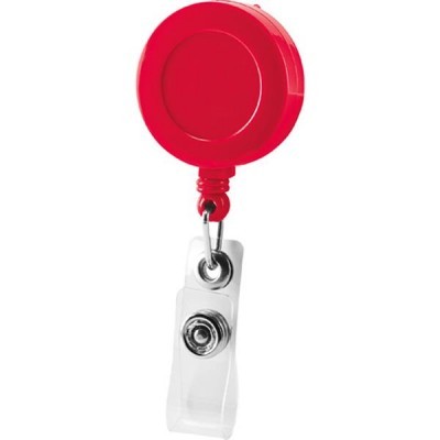 Retractor para crachá vermelho com clipe metálico e presilha transparente