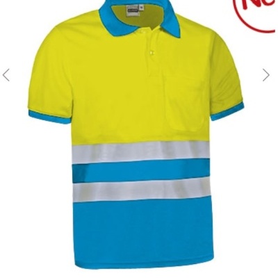 Polo amarelo e azul com faixas reflexivas