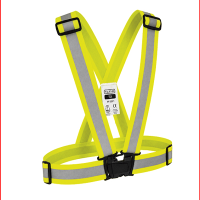 Colete refletor amarelo neón com fitas cinza e fivela preta