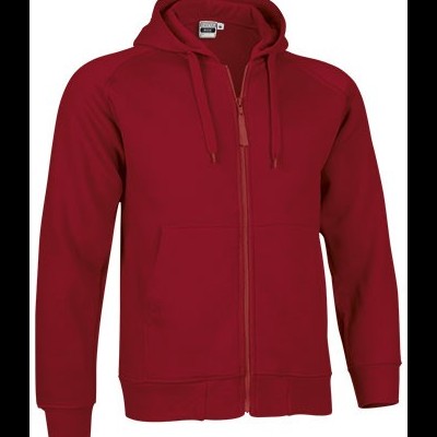 Casaco com capuz vermelho com fecho e bolso