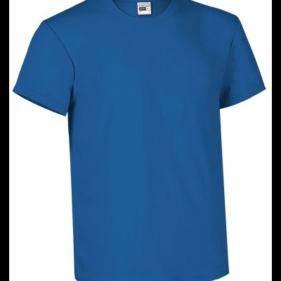 T-shirt azul de manga curta com gola redonda e etiqueta interior