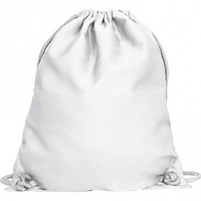 mochila de cordão branca de tecido com cordas ajustáveis