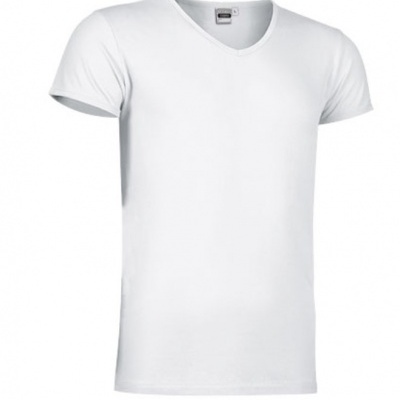 T-shirt branca unisexo de manga curta com decote em V