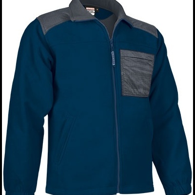 Casaco azul escuro com aplicações cinzentas e bolso frontal