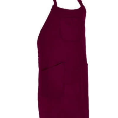 Avental roxo com dois bolsos sobre fundo branco