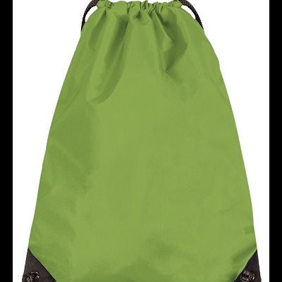 Mochila saco verde com cantos pretos e cordões pretos