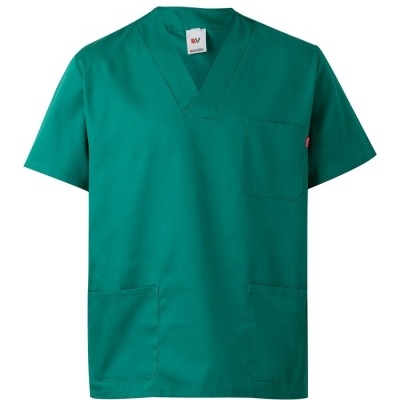 Camisola médica verde com golas em V e bolsos frontais