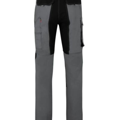 Calças de trabalho cinzento e preto com bolsos e botão