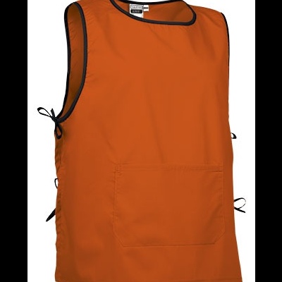 Colete de trabalho laranja com fechos laterais em fita preta
