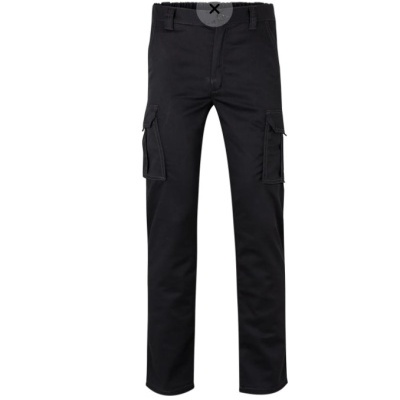 Calças cargo pretas com bolsos laterais e presilhas