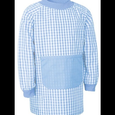 Camisola de proteção azul e branca com bolso frontal