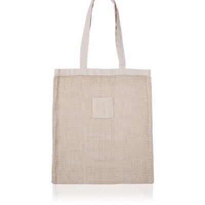 Saco de computador bege com padrão de malha e alças compridas