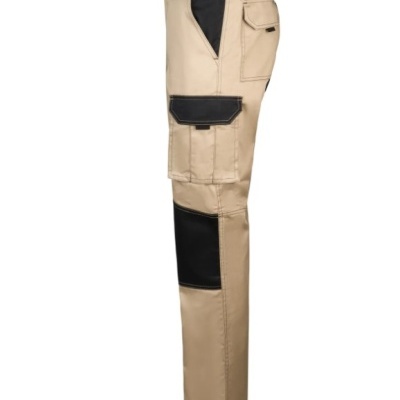 Calça de trabalho bege com reforços e bolso preto