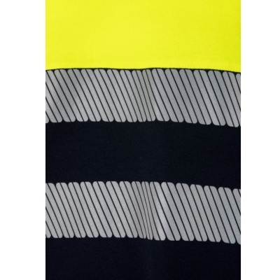 tecido amarelo, faixas refletoras cinzentas e fundo preto