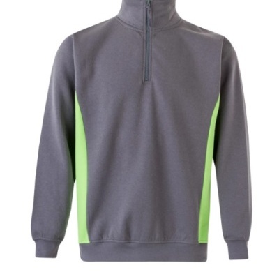 Sweatshirt cinzenta com detalhes verdes e fecho de correr até ao peito