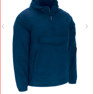 Parka azul escuro acolchoada com capuz e bolso frontal