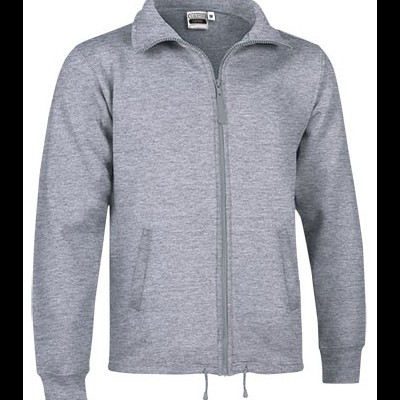 Casaco cinzento com fecho de correr e gola clássica