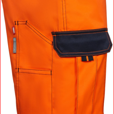 Calças de trabalho laranja com bolsos e reforços pretos