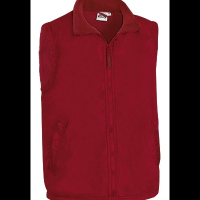 Colete polar vermelho com fecho e bolsos laterais