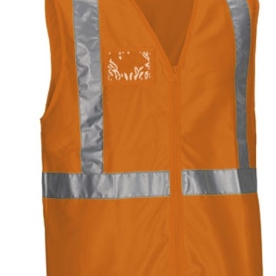 Colete de alta visibilidade laranja com fitas refletoras prateadas