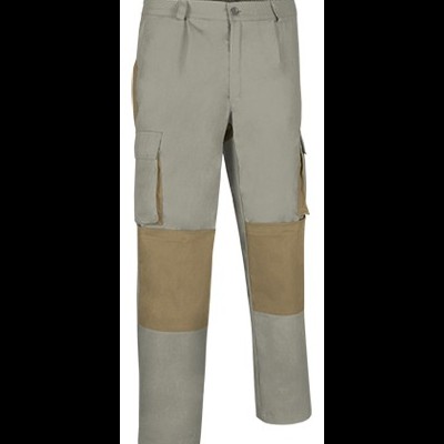 Calças de trabalho cinzento claro com reforços castanhos